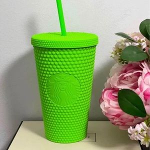Neon green studded grande cold cup Starbucks fall released 16 oz